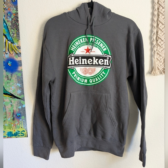 Heineken Pilsner Beer Alcohol Hoodie Sweatshirt Dark Grey Unisex Men's Sz S